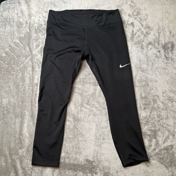 Nike Pants Women's Large Black Run Fast Mid Rise Cropped Leggings Mesh DB4380 - Picture 1 of 7